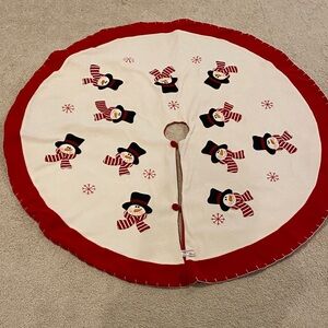 Festive Snowman Tree Skirt - Red and White